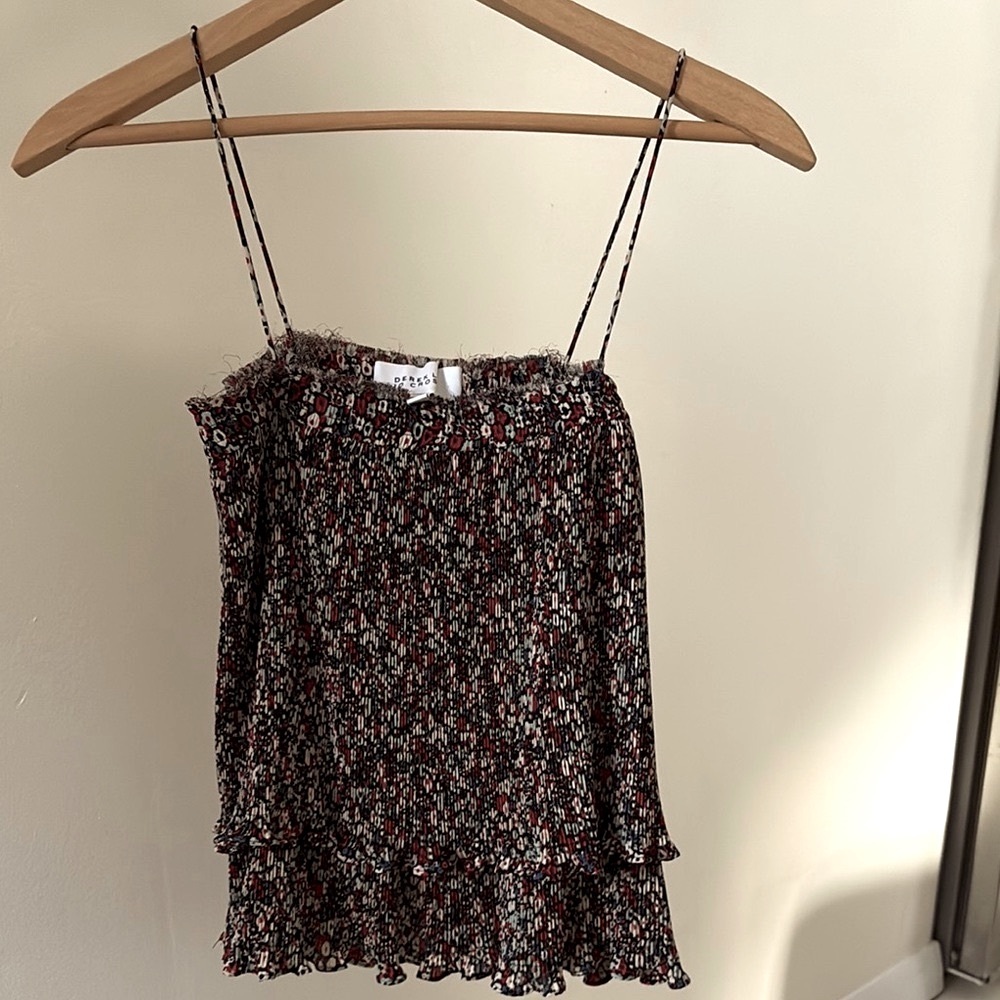 10 Crosby Derek Lam Brown and Red Asymmetrical Ruffled Camisole